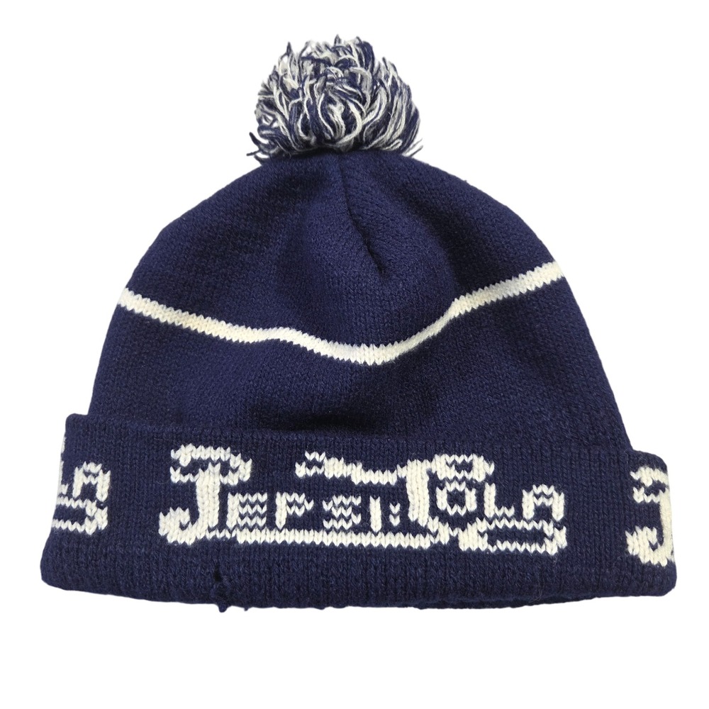 Vintage‎ Pepsi Cola Knit Beanie Navy Blue Pom Cuffed Winter Hat Mens One Size
